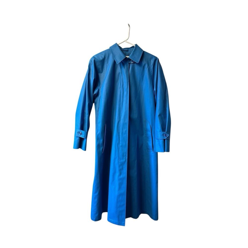 Vintage London Fog Womens 8P Royal Blue Classic Trenchcoat Hidden Buttons floral